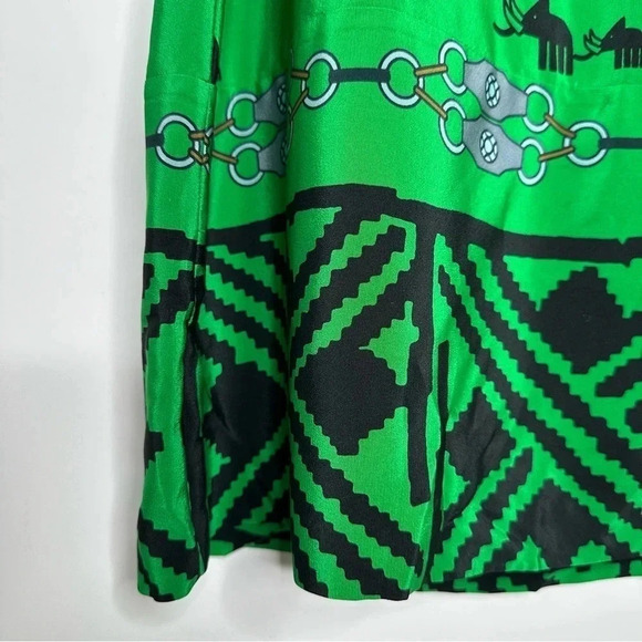 Tibi Rhino Print Green 100% Silk Sleeveless Dress Size 10 - Picture 7 of 9